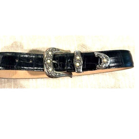 Brighton Vintage Leather Belt with Silver & Pearl Buckle main image 6